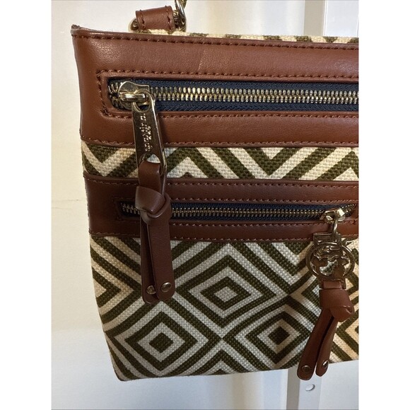Spartina Daufuskie Island 449 Leather & Linen Geometric Design Purse MSRP$269 - Picture 2 of 10